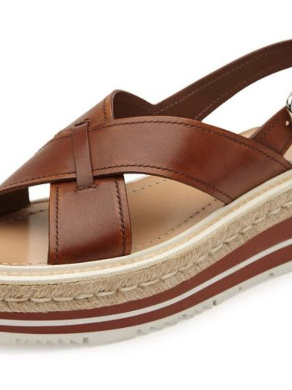 Prada Brown Leather Espadrille Platform Slingback Sandals